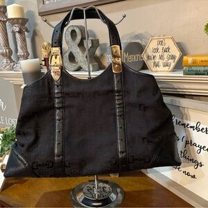 Gucci Black Logo Jacquard Tote with Gold-Tone Hardware